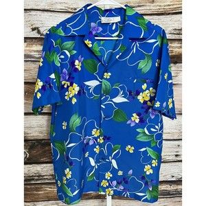 Hilo Hattie Shirt Adult L Large Hawaiian Aloha Button Up Tropical Polyester